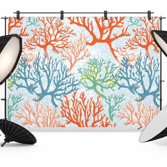 Ocean Coral Backdrop for Photoshoot,Photography Photo Studio Background Wall Backdrop,Orange Red Green Turquoise Plant Branch Back Drop Banner Panel for Portraits Wedding Party Live Streaming 7x5Ft