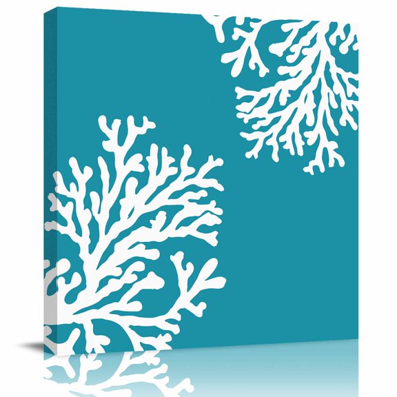 Ocean Coral Canvas Print Wall Art Painting, Modern Wall Decor for Bedroom Living Room Giclee Artwork HD Picture Strenched and Framed Summer Beach Aqua Blue 8x8 inch