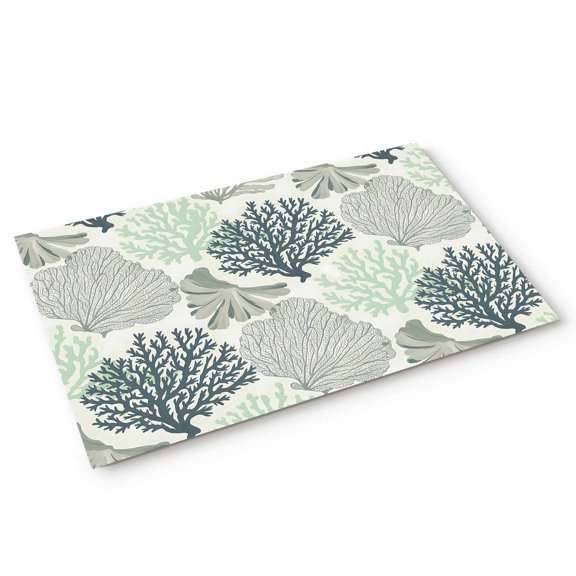 Ocean Coral Door Mat Green Coral Reef Underwater Marine Plants Sea Fan Non Slip Absorbent Entrance Mat Washable Low Profile Indoor Doormat for Front Door Entryway Entry 20"x31"