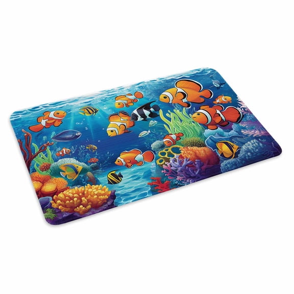 Ocean Coral Fish Doormat Outdoor Entrance 24"x36", Colorful Underwater World Seagrass Absorb Moisture Dirt Door Mats, Non-Slip Rubber Backing Floor Mats Indoor, Low-Profile Front Door Rugs