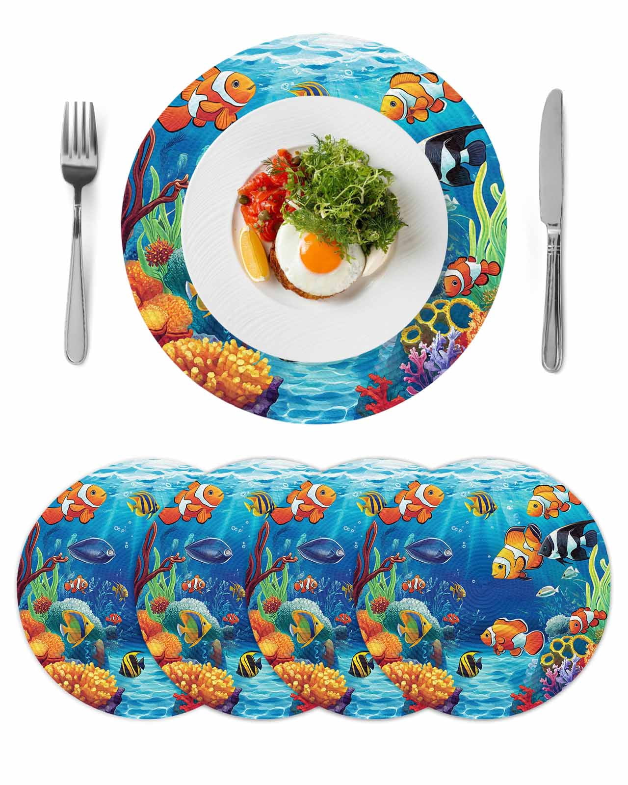 Ocean Coral Fish Round Placemats Set of 4 for Dinning Tables,Heat-proof ...