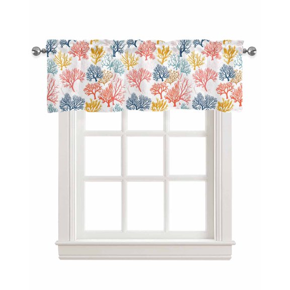 Ocean Coral Kitchen Valances for Windows Farmhouse Linen Window Valance Curtain for Living Room Window Treatment Coastal Colorful Vibrant Rainbow Watercolor Valance Rod Pocket Topper, 54 x 18 Inch