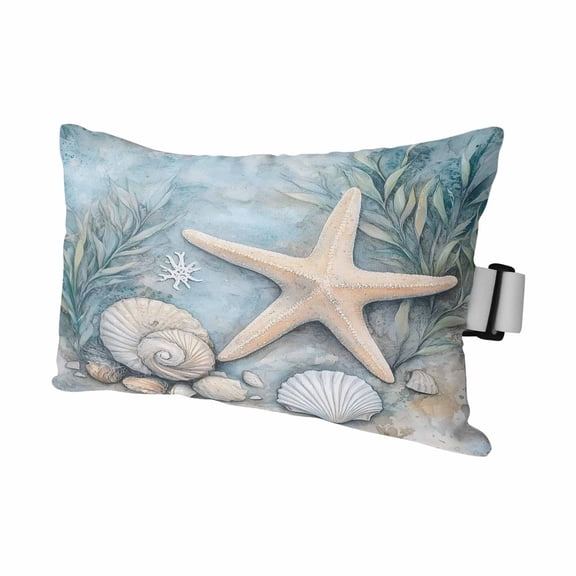 Ocean Coral Outdoor Chaise Lounge Pillows Shell Starfish Plant Leaf Coastal Rustic Lumbar Pillows with Insert Adjustable Elastic Strap Headrest Pillow for Recliner Patio Chair 1 Pack 11x16 Inch