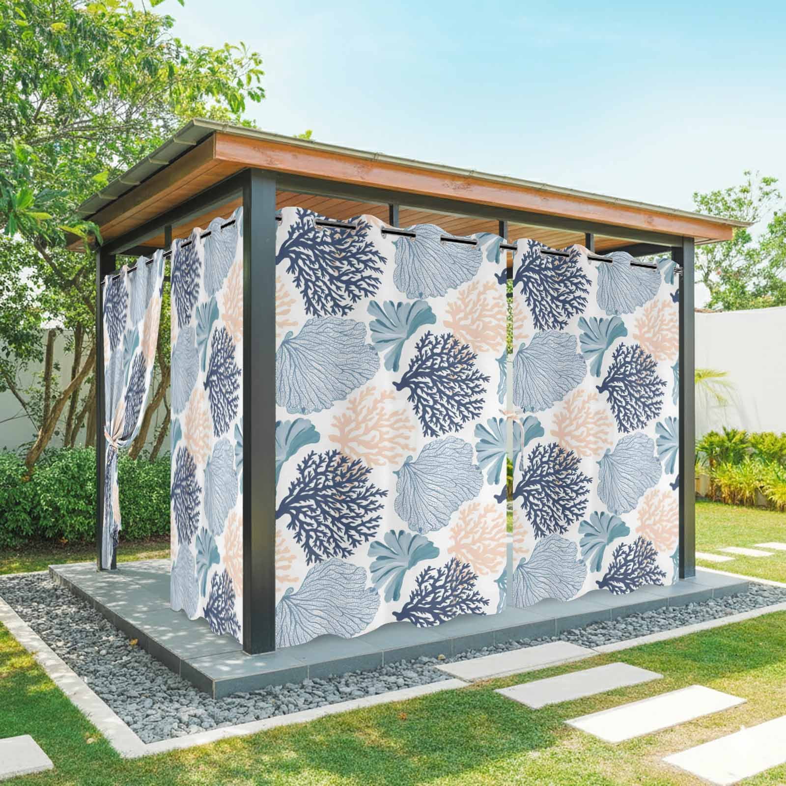 Ocean Coral Outdoor Curtains for Patio, Teal Beige Coral Reef Sea Fan Underwater Plants Sunshade Privacy Drapes Grommet Waterproof Outside Curtains for Porch/Cabana/Balcony 54"x 108", 1 Panel