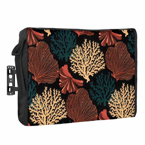 Ocean Coral Outdoor TV Cover 40 to 43 inch Weatherproof Waterproof, Red Yellow Coral Reef Sea Fan Underwater Plant Black TV Enclosures with Remote Control Pocket Flat Screen Protector for Outside