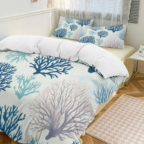 Ocean Coral Pattern Print Set Duvet Cover Themed Multicolor Polyester Bedding Set Duvet Cover for Twin Size