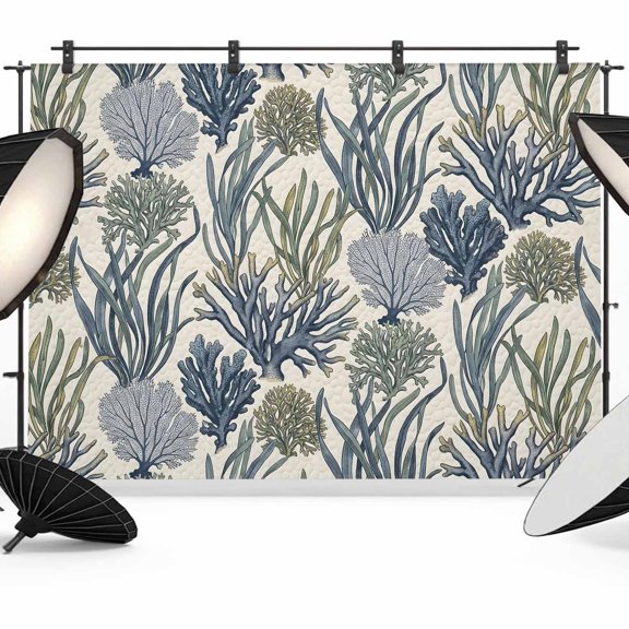 Ocean Coral Photography Backdrop 10x8FT, Country Rustic Nautical Coastal Sea Beach Blue Green Seaweed Photo Backdrops, Background for Photography Studio, Back Drop for Photoshoot