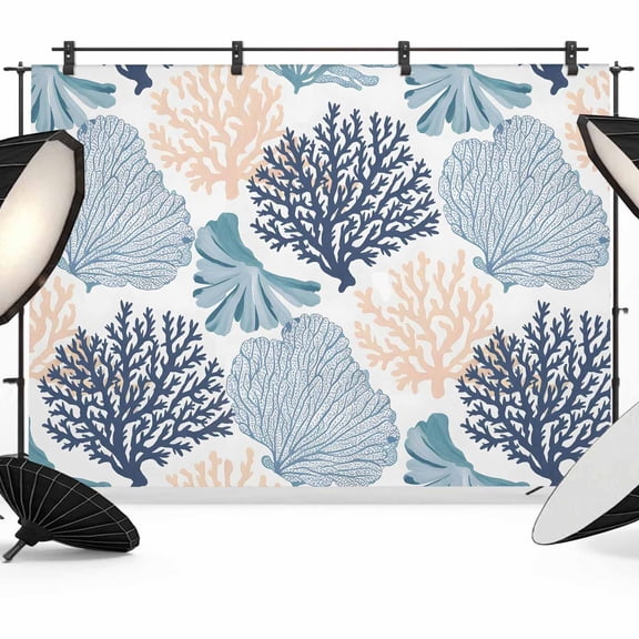Ocean Coral Photography Backdrop 7x5FT, Teal Beige Coral Reef Sea Fan Underwater Plants Photo Backdrops, Background for Photography Studio Photo Studio Background, Back Drop for Photoshoot