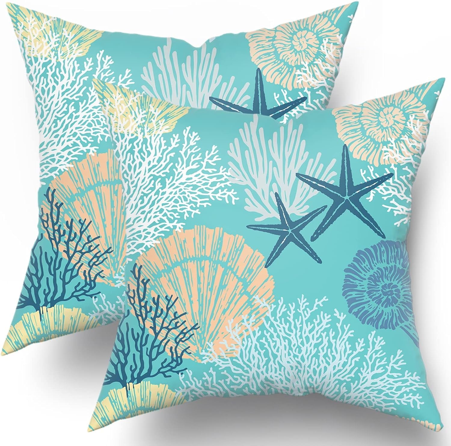 Ocean Coral Pillow Covers 18x18 Inch Nautical Coastal Throw Pillows Set ...