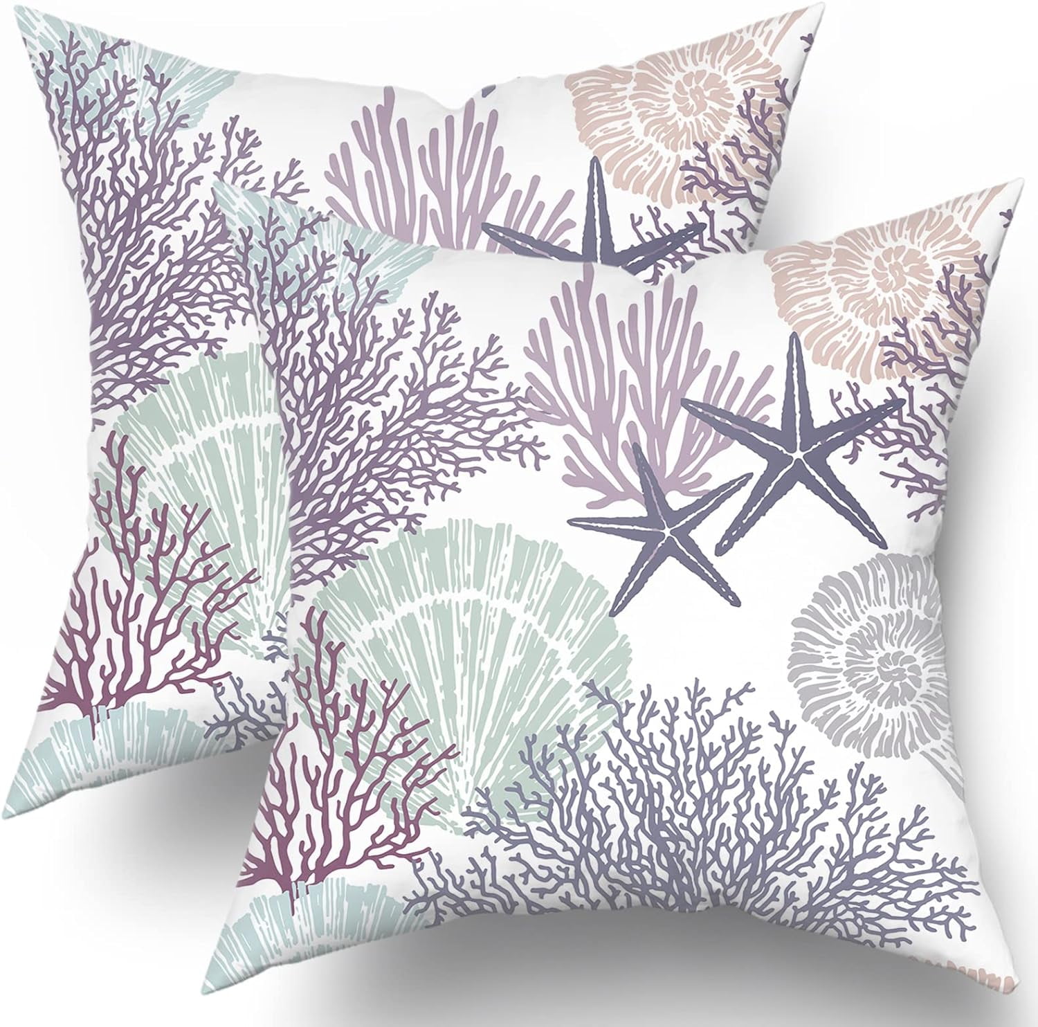 Ocean Coral Pillow Covers 20x20 Inch Nautical Coastal Throw Pillows Set ...