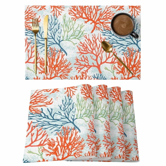 Ocean Coral Placemats Set of 6 Abstract Boho Gradient Coastal Polka Dots Place Mats Indoor Wipeable Table Mats Washable Cloth Dining Table Placemats for Kitchen Holiday Party Home Decor 13x19 Inch