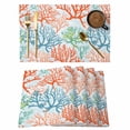 thumbnail image 1 of Ocean Coral Placemats Set of 6 Orange Red Green Turquoise Plant Branch Place Mats Indoor Wipeable Table Mats Washable Cloth Dining Table Placemats for Kitchen Holiday Party Home Decor 13x19 Inch, 1 of 9