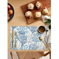 thumbnail image 1 of Ocean Coral Placemats Set of 6, Washable Woven Burlap Cloth Fabric Placemat for Square/Rectangle/Round/Oval Dining Table, Easy Clean Place Mats for Toddlers, Kids Coastal Summer Watercolor Blue White, 1 of 6