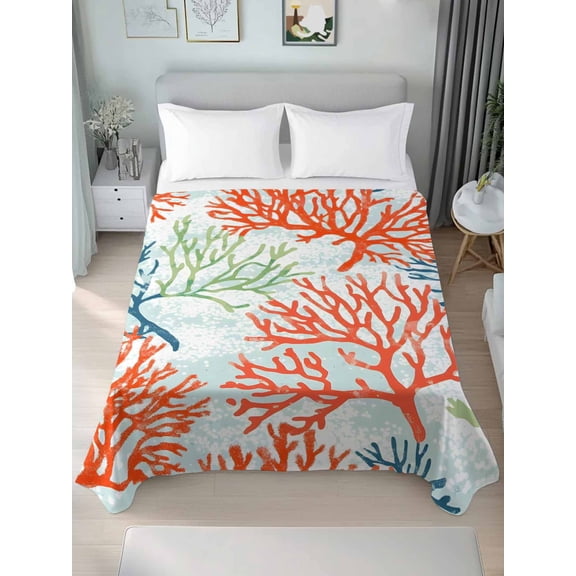 Ocean Coral Queen Size Flat Sheet, Wrinkleproof & Fadeproof Cooling Flat Bed Sheet Only, Abstract Boho Gradient Coastal Polka Dots Breathable Soft Bedding Top Sheets 90 x 102 Inches