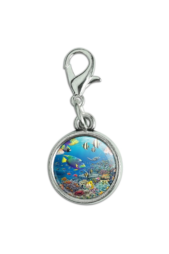 Ocean Coral Reef Angel Fish Garden Diving Antiqued Bracelet Pendant Zipper Pull Charm with Lobster Clasp
