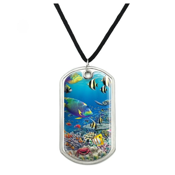 Ocean Coral Reef Angel Fish Garden Diving Military Dog Tag Pendant Necklace with Cord