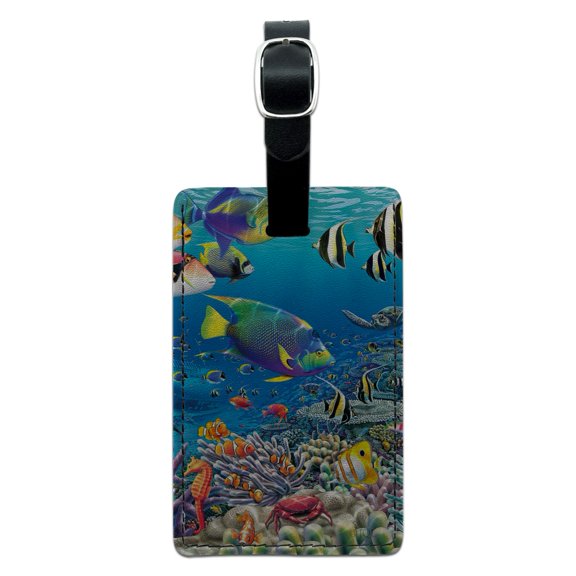 Ocean Coral Reef Angel Fish Garden Diving Rectangle Leather Luggage Card Suitcase Carry-On ID Tag