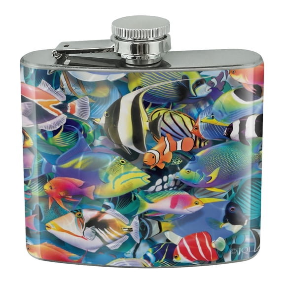 Ocean Coral Reef Fish Jam Diving Pattern Stainless Steel 5oz Hip Drink Kidney Flask