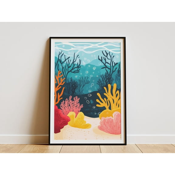 Ocean Coral Reef Poster Underwater Sea Life Print Beach House Decor Coastal Wall Art Modern Home Decor Summer Wall Art Ocean Themed Room - Poster Unframed