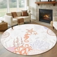 thumbnail image 1 of Ocean Coral Round Living Room Rugs 5 ft, Orange Shell Seahorse Starfish Abstract Texture Washable Area Rug with Non-Slip Sturdy Edge Binding Round Carpet for Entryway Kitchen Bedroom Bathroom, 1 of 9