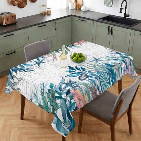 Ocean Coral Seaweed Ombre Table Cloth 52x70in, Waterproof Rectangle Tablecloth Wipeable Tablecloths Retro Text Background Table Covers for Dining Tables Party Indoor Outdoor