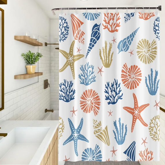 Ocean Coral Shower Curtain Tropical Reef Starfish Nautical Coastal Shower Curtain Bathroom Set Waterproof Bath Decoration Accessories Home Decor, 72x72 Inch