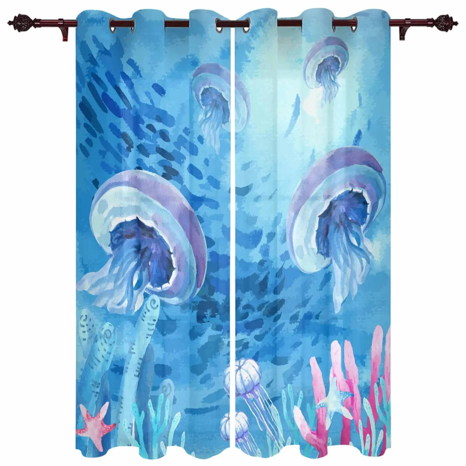 Ocean Coral Starfish Jellyfish Shoal Summer Modern Hall Curtains for