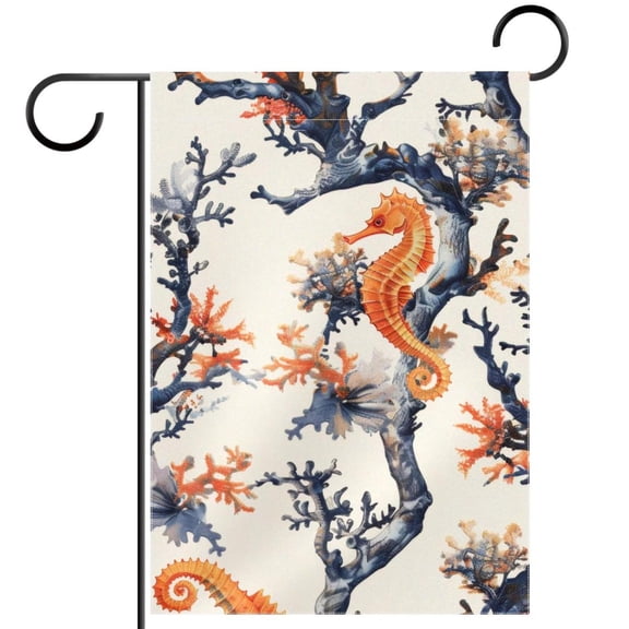Ocean Coralline Seahorse Art Pattern Garden Flag Double Sided House Flag for Outdoor Home, Personalized All Year Round Yard Decor 12 x 18 Inch