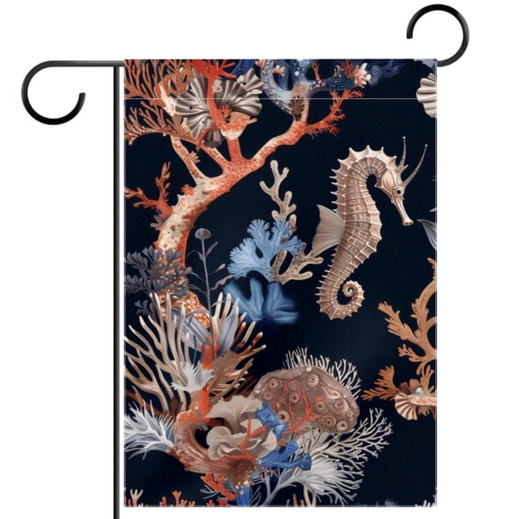 Ocean Coralline Seamless Seahorse Pattern Garden Flag Double Sided House Flag for Outdoor Home, Personalized All Year Round Yard Decor 12 x 18 Inch