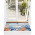 thumbnail image 1 of Ocean Corals Front Door Mat Summer Beach Coral Sea Stars Blue Wood Grain Welcome Doormat Indoor Outdoor Entrance Floor Mat Non-Slip Washable Runner Rug for Front Porch Decor 20x47 Inch, 1 of 6