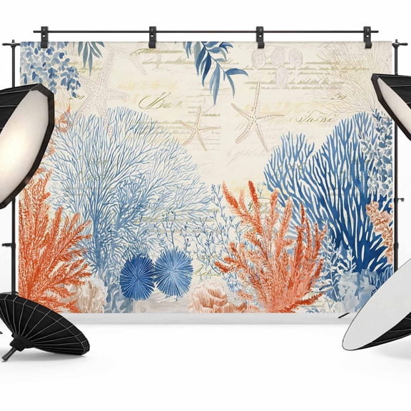 Ocean Corals Photography Backdrop 8x6FT, Summer Beach Coral Sea Stars Retro Texture Photo Backdrops, Background for Photography Studio Photo Studio Background, Back Drop for Photoshoot