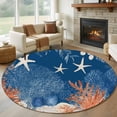 thumbnail image 1 of Ocean Corals Round Living Room Rugs 6 ft, Summer Beach Coral Sea Stars Dark Blue Washable Area Rug with Non-Slip Sturdy Edge Binding Round Carpet for Kitchen Office Bedroom, 1 of 9