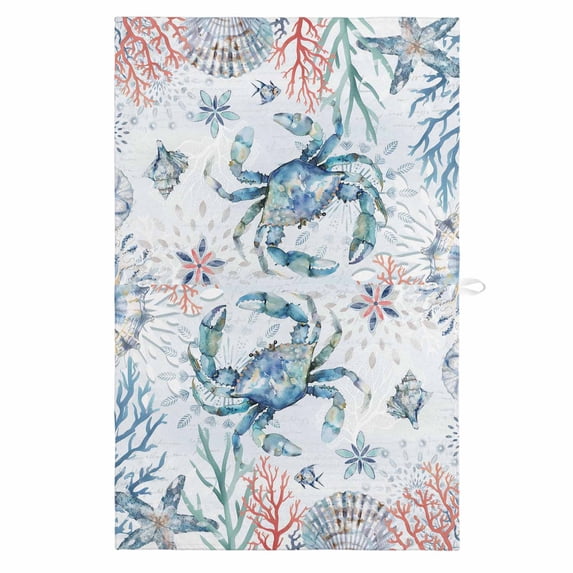 Ocean Crab 1 Pack Kitchen Towel, Water Absorbent Dish Towel, Summer Coastal Coral Flower Shells Decorative Hand Towels - Quick Drying Cloth for Cooking Baking, 18x28 Inch
