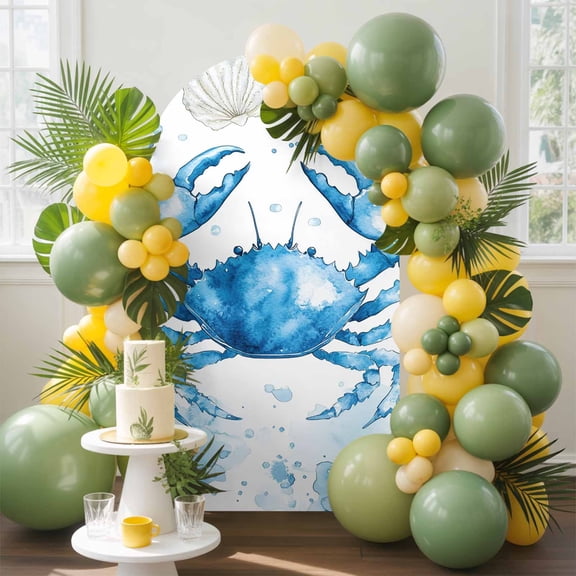 Ocean Crab Arch Backdrop Cover, 7.2FT, Shell Starfish Seaweed Watercolor Spandex Arch Covers Double-Sided Backdrop for Wedding Birthday Party Photo Background Decoration