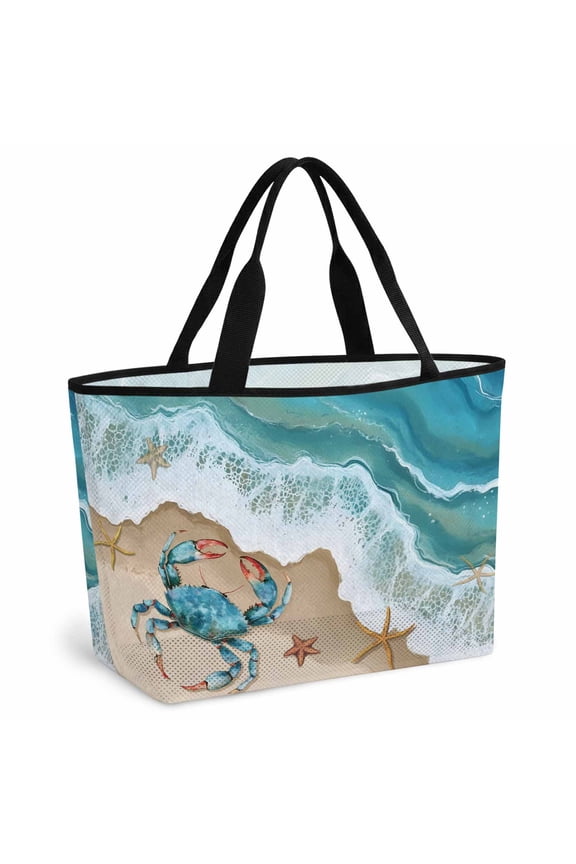Ocean Crab Beach Bag for Women, Large Breathable Mesh Beach Tote Bag, Beach Starfish Seashore Gradient Sea Waves Sandproof Lightweight Travel Bags for Vacation Picnic Swimming Pool 15.7"x15.7"x9.1"