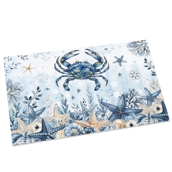 Ocean Crab Door Mat 20x31.5 Inch Blue Yellow Sea Star Shell Coral Gradient Blue Entryway Rug with Non-Slip Rubber, Front Door Mat Indoor Floor Mats for Living Room Bathroom Bedroom Home Office