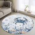 thumbnail image 1 of Ocean Crab Round Area Rugs 3 ft, Blue Yellow Sea Star Shell Coral Blue Washable Small Area Rug with Non-Slip Sturdy Edge Binding Round Front Door Mat Floor Carpet for Entryway, 1 of 9