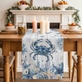 thumbnail image 1 of Ocean Crab Table Runner, Blue Yellow Sea Star Shell Coral White Wood Grain Cotton Linen Kitchen Table Decoration Washable Dining Tabletop Runners for Home Party Decor 13x60 Inches, 1 of 9