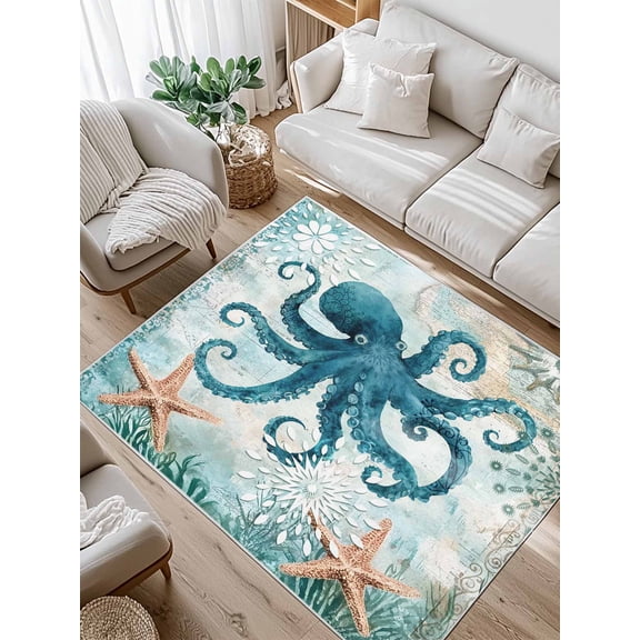 Ocean Creature Area Rug for Bedroom 5x7 Ft Eight Pawfish Corals Sea Stars Super Soft fuzzy Throw Rug Non-Slip Fluffy Plush Indoor Floor Carpet for Living Room Nursery Home Decor