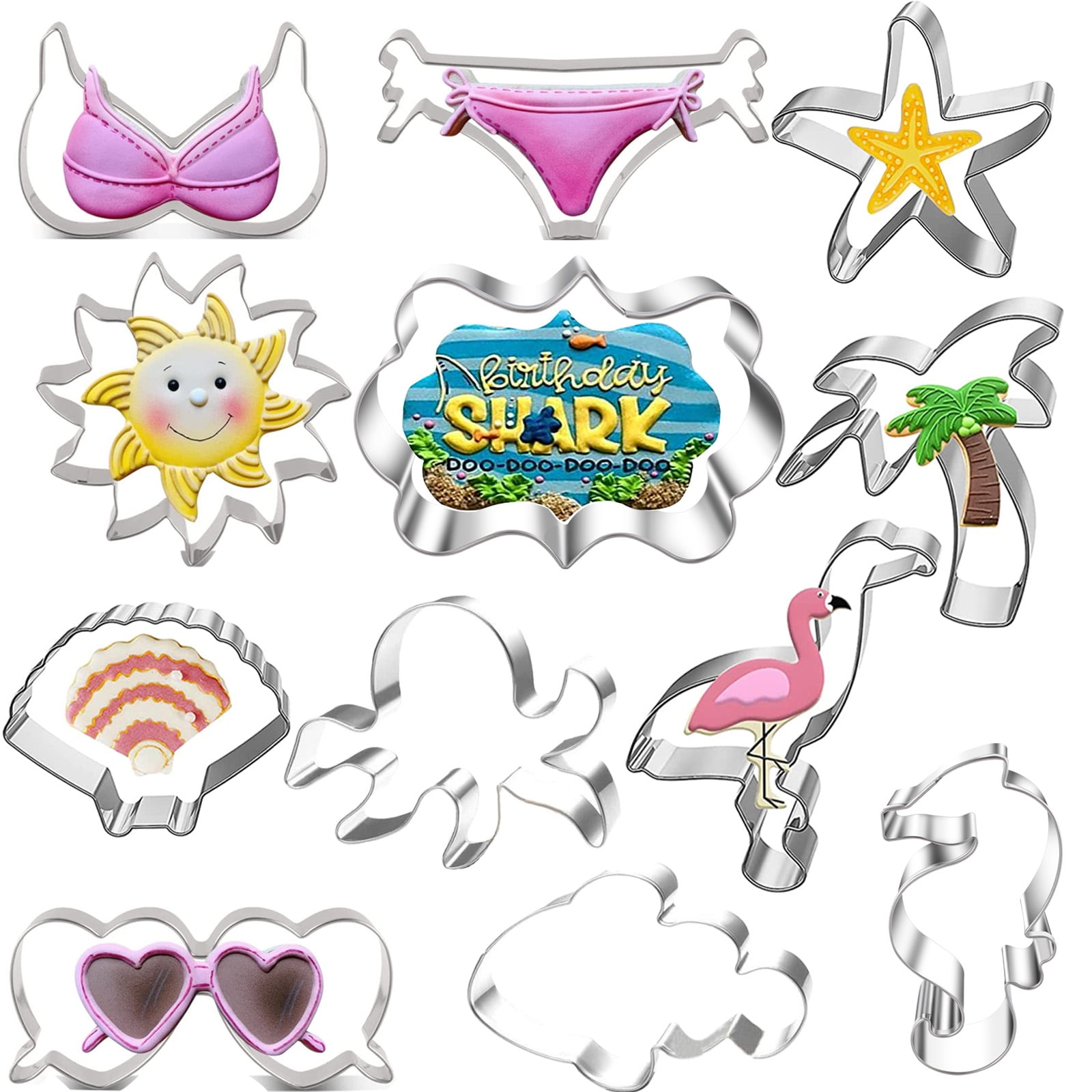 Ocean Creature Mermaid Cookie Cutters Set Metal Cookie Cutters 12 Piece Stainless Steel Cutters Molds for Kids Birthday Party Supplies Favors