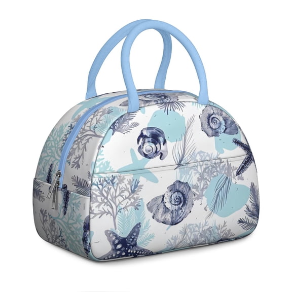 Ocean Creatures Lunch Box - Playful Seahorse & Starfish Pattern, Leakproof Insulated Cooler for Beach Picnics/Sailing (Anchor & Coral Accents)