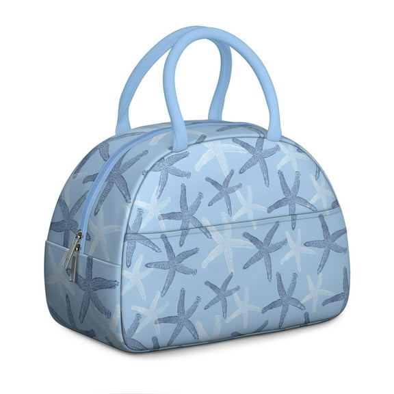 Ocean Creatures Lunch Box - Playful Seahorse & Starfish Pattern, Leakproof Insulated Cooler for Beach Picnics/Sailing (Anchor & Coral Accents)