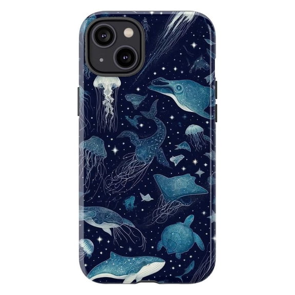 Ocean Creatures Phone Case with Jellyfish Whale Turtle, iPhone Protective Cover, Starry Night Phone Cover,Compatible with iPhone 16 15 14 13 12 11 Plus Pro Max Mini