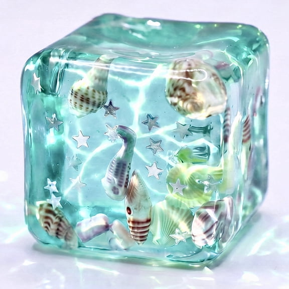 Ocean Cube Squishy Stress Ball with Seashells Inside for Your Best Calm, Focus and Relaxation, Beach-Themed Slow Rise Sensory Fidget Toy for Anxiety Relief, Classroom Prizes, Kids Adults