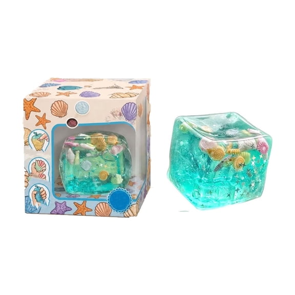 Ocean Cubes Squishies Toys, Ice Cooling Soft Slow Rising Squishies with Glitter Ocean Design