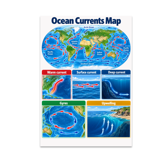 Ocean Currents Map Guide - Homeschool Geography Learners - 13x19 Poster Print