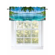 Ocean Curtain Valances for Windows, Blue Sky Palm Tree Beach Scenery Forest Shore Kitchen Valance Window Treatment, Light Filtering Block Curtains for Bathroom/Bedroom/Living Room 42 x 12