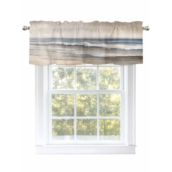 Ocean Curtain Valances for Windows, Grey Sky Abstract Beach Minimalism Art Kitchen Valance Window Treatment, Light Filtering Block Curtains for Bathroom/Bedroom/Living Room 54'' x 18''
