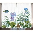 thumbnail image 1 of Ambesonne Ocean Curtains 2 Panel Set, Seaweed Jellyfish Fish, 108" x 108", Reseda Green Jade Green, 1 of 3