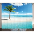 thumbnail image 1 of Ambesonne Coastal Curtains 2 Panel Set, Idyllic Scenery Sunbeam, 108" x 96", Aqua White Green, 1 of 3